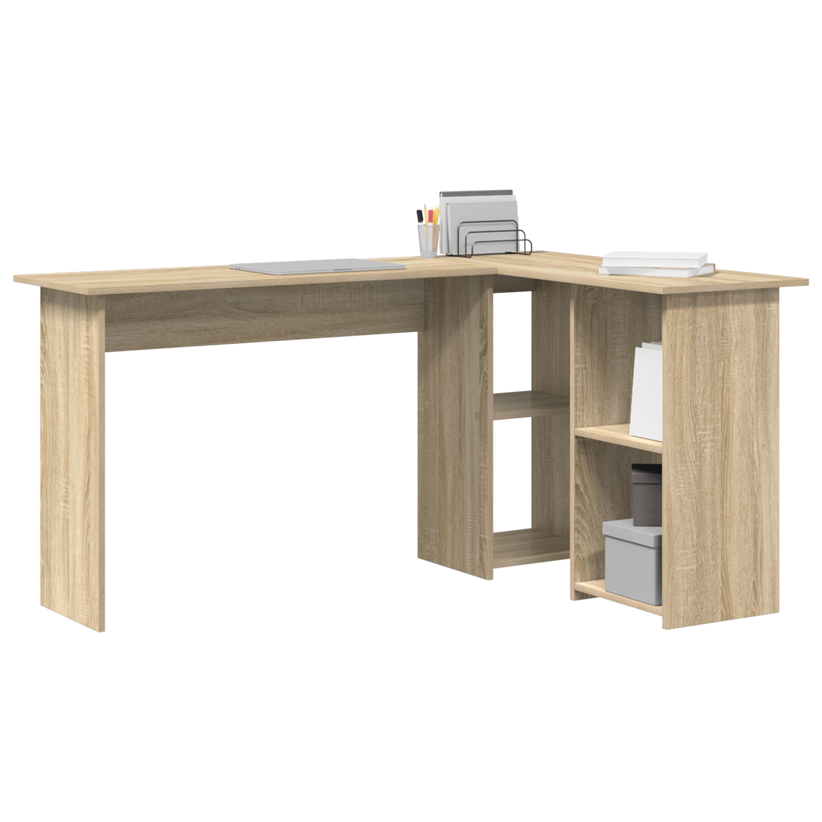 vidaXL Hoekbureau met Opbergruimte Sonoma Eik 142x102x73 cm