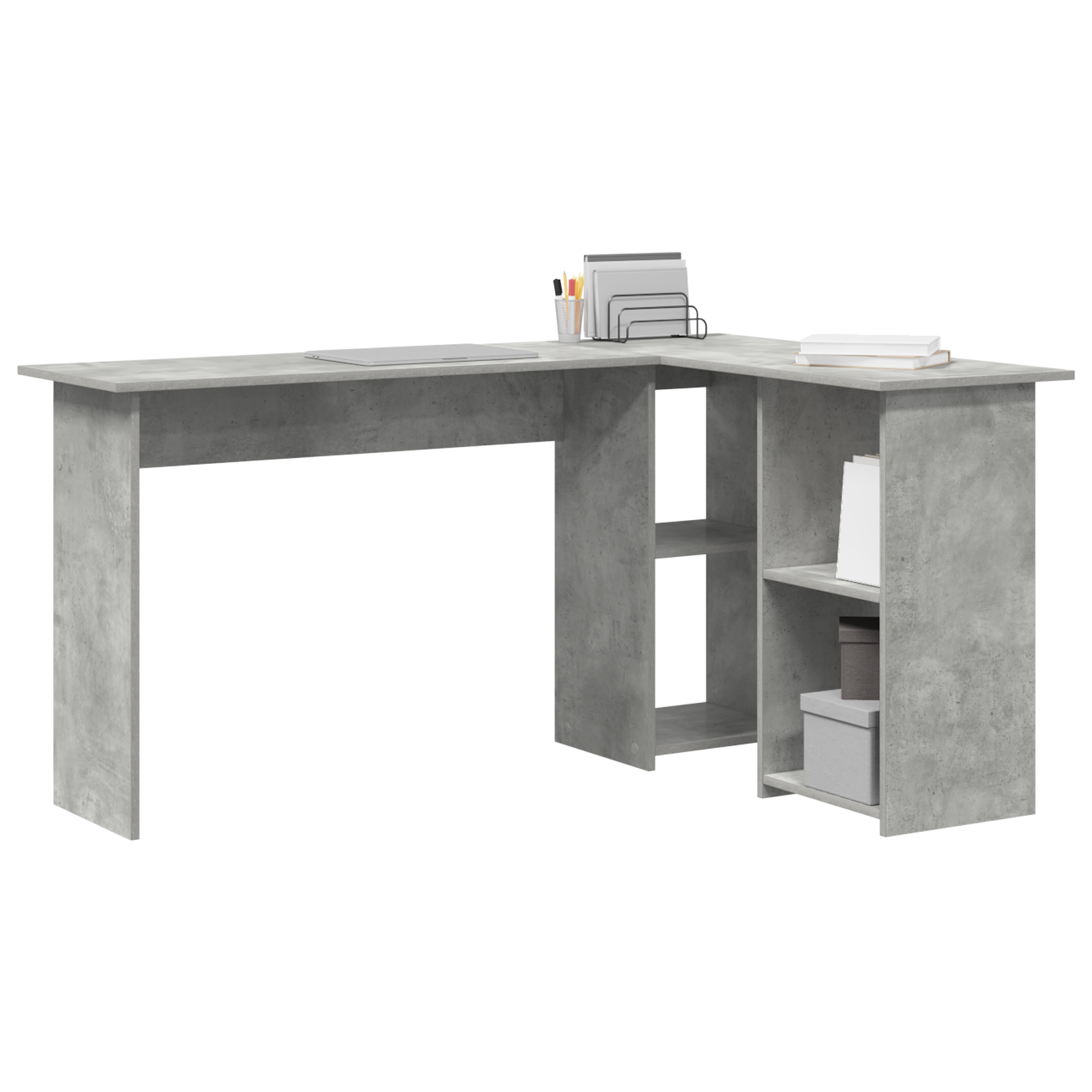 vidaXL Hoekbureau met Opbergruimte Beton Grijs 142x102x73 cm