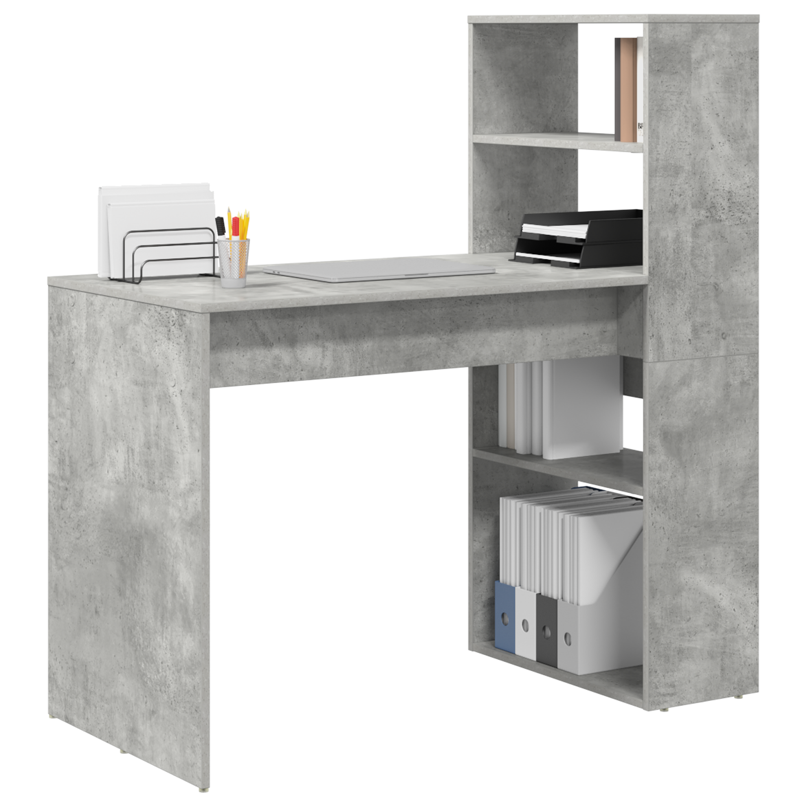 vidaXL Bureau met Opbergruimte - Betonlook - 113x54x120 cm - Gefabriceerd Hout