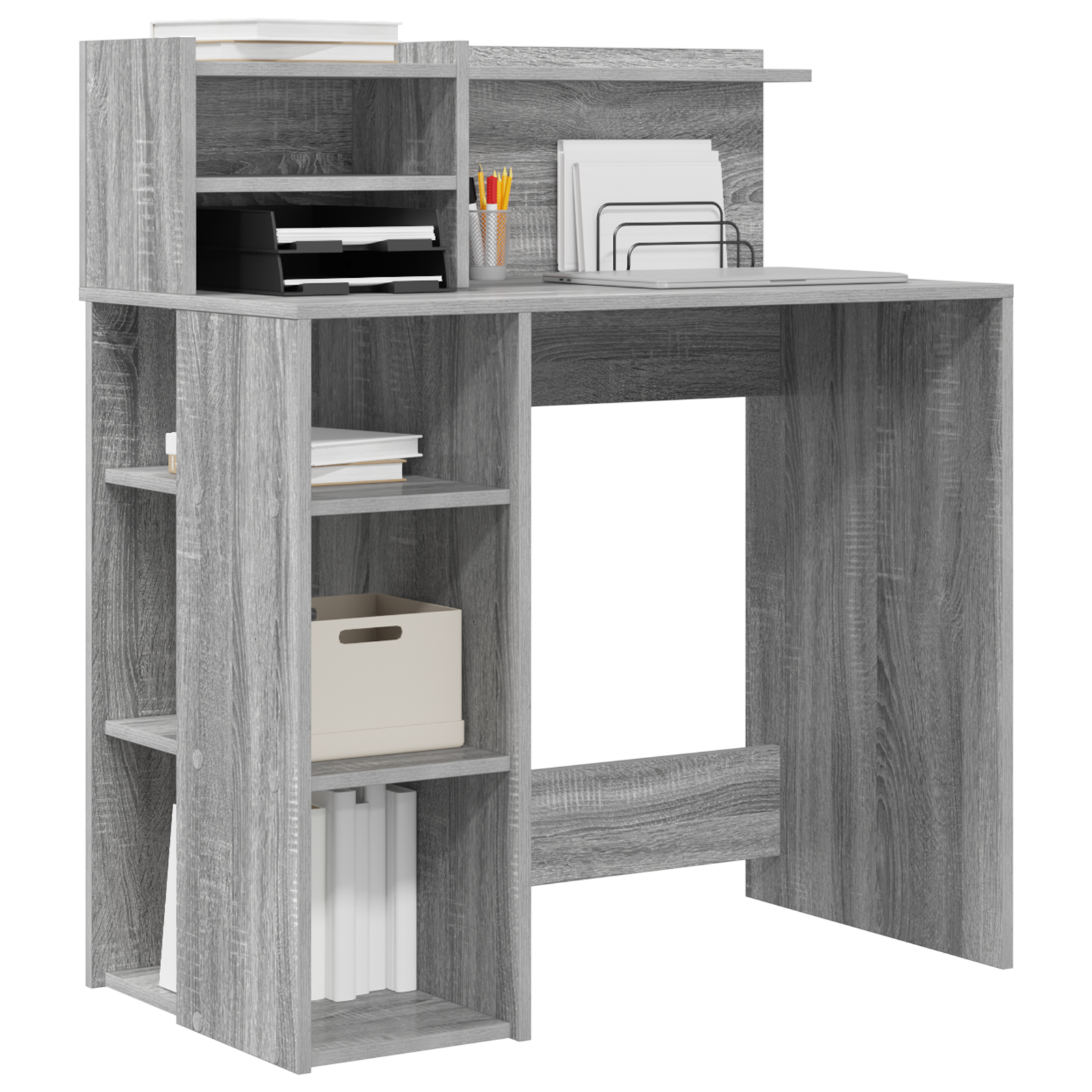 vidaXL Bureau met Opbergruimte Grijs Sonoma 90x48x101.5 cm Bewerkt Hout