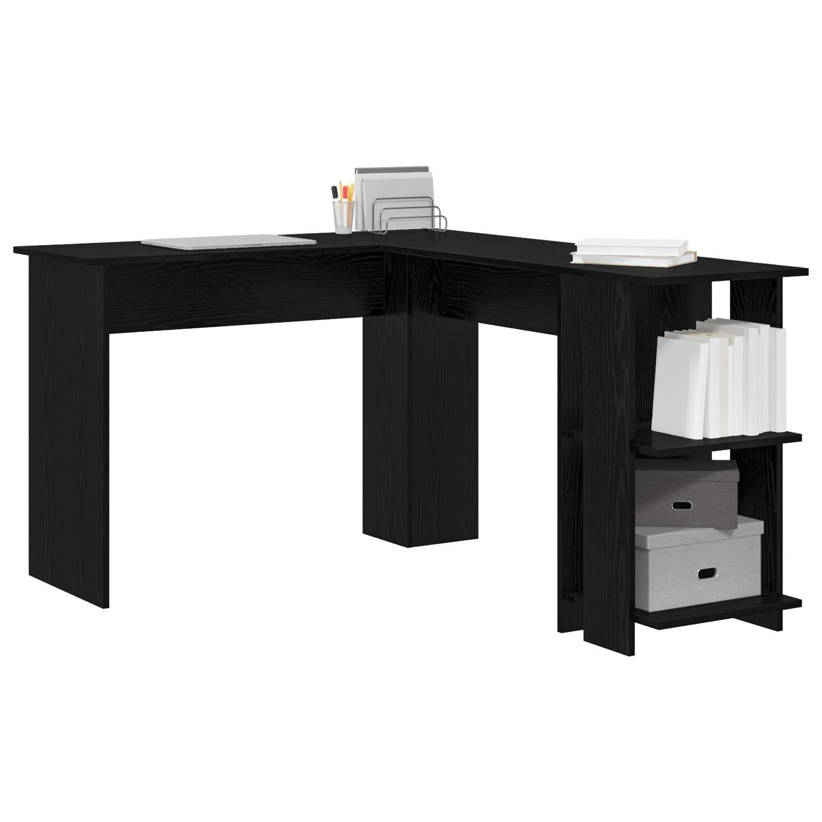 vidaXL Hoekbureau met Opbergruimte Zwart Eiken 140x113,5x75cm