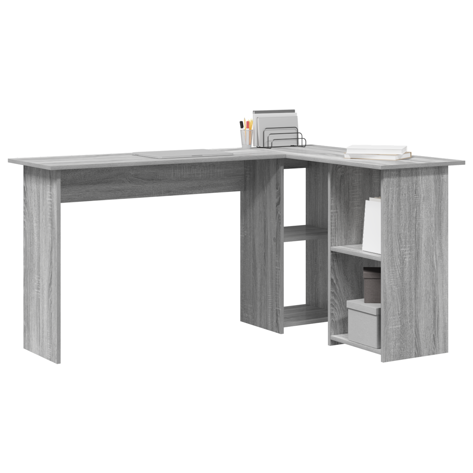 vidaXL Hoekbureau met Opbergruimte Grijs Sonoma 142x102x73 cm