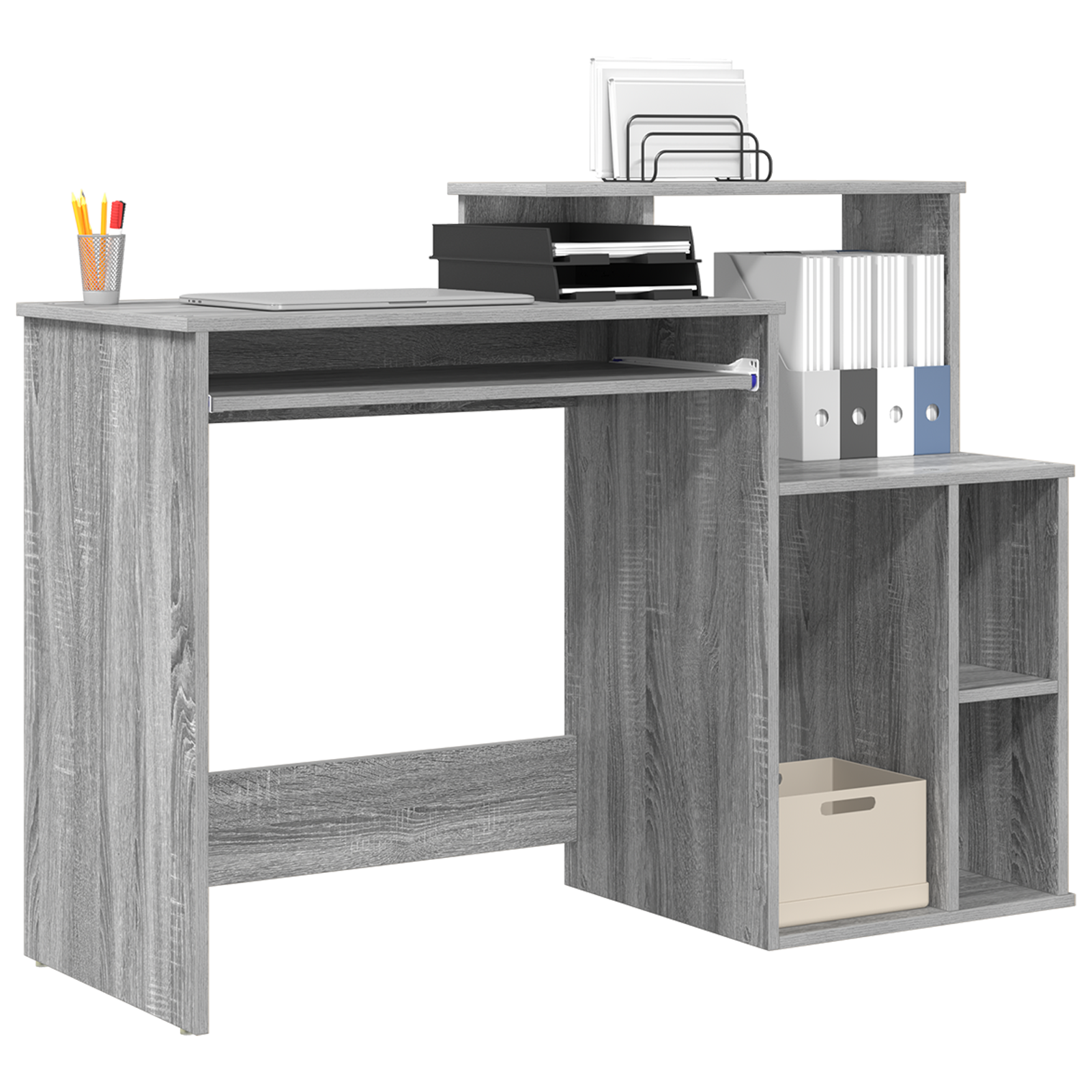 vidaXL Bureau met Opbergruimte Grijs Sonoma 120,5x44x88,5 cm Geengineerd Hout