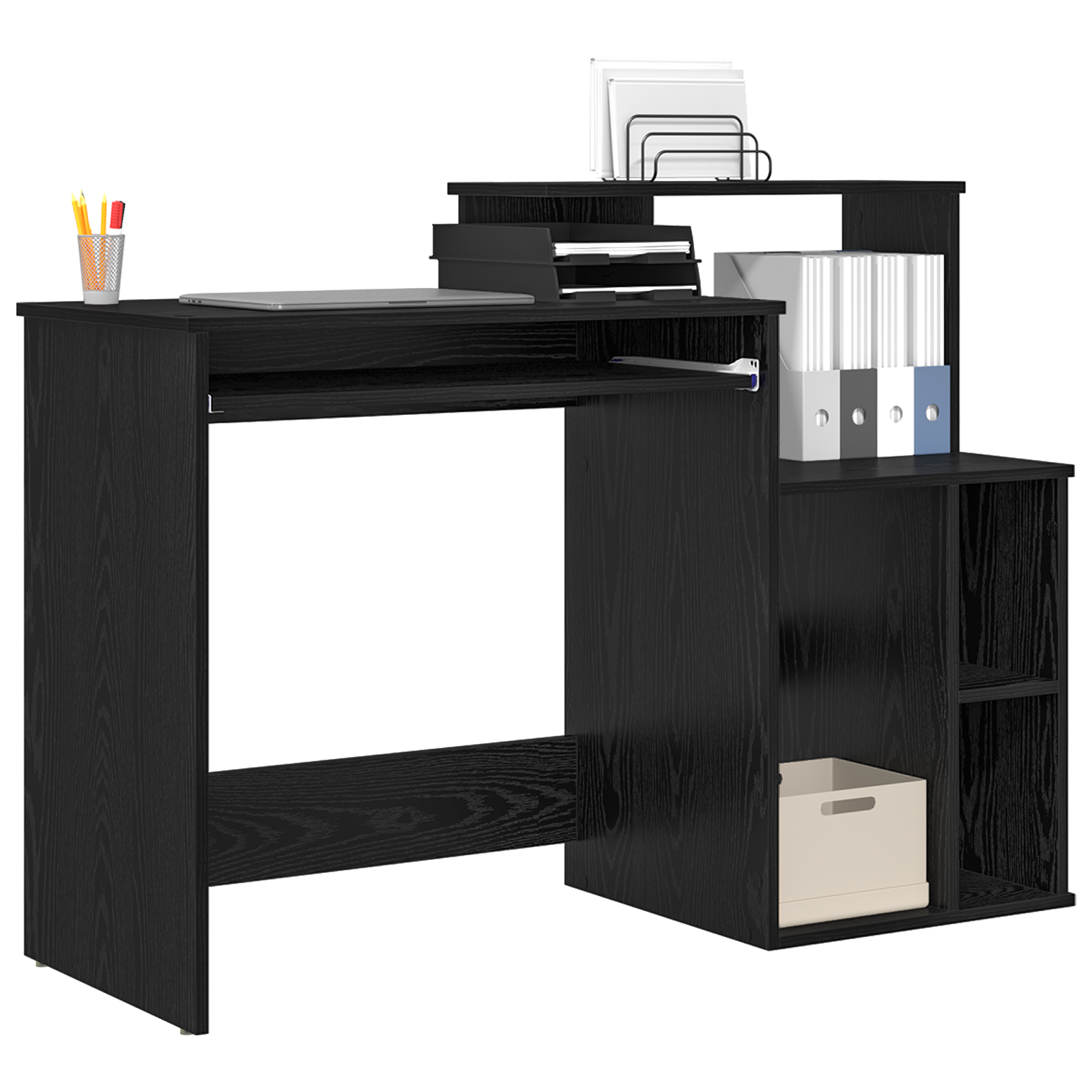 vidaXL Bureau met Opbergruimte Zwart Eiken 120,5x44x88,5 cm