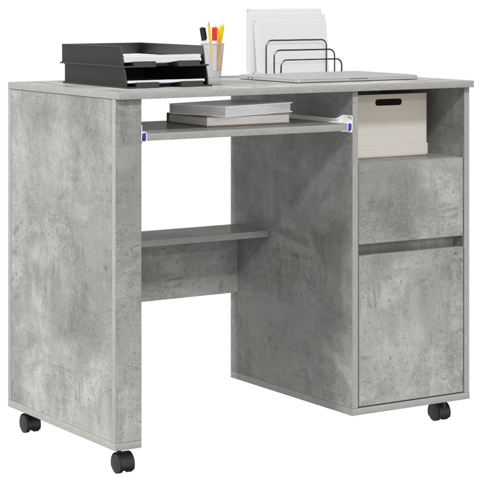 vidaXL Bureau met Wielen van Betonnen Eik 91x50x77 cm Gelaagd Hout