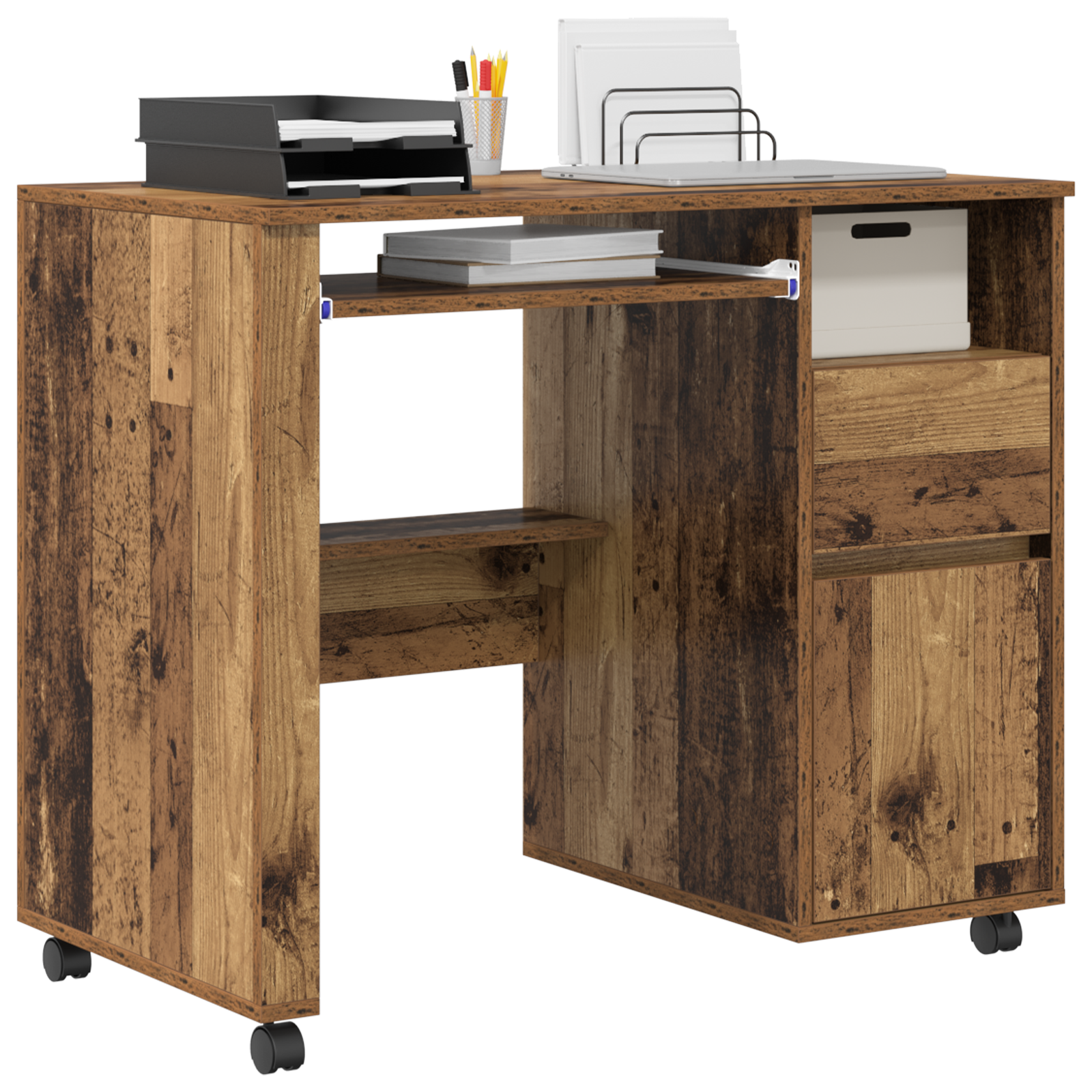 vidaXL Bureau met Wielen van Oud Hout 91x50x77 cm