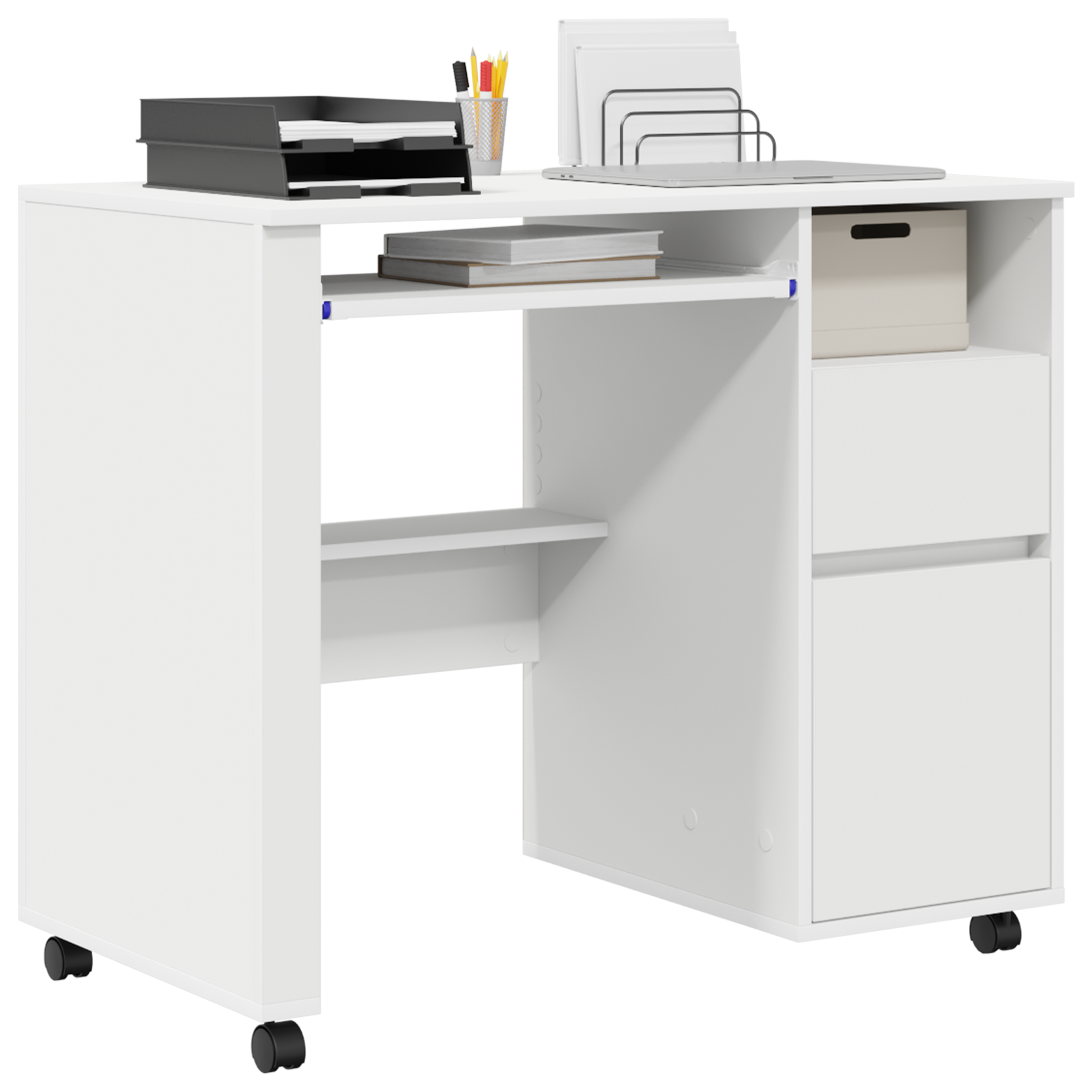 vidaXL Bureau op Wielen Wit 91x50x77 cm Gemaakt van Engineered Hout