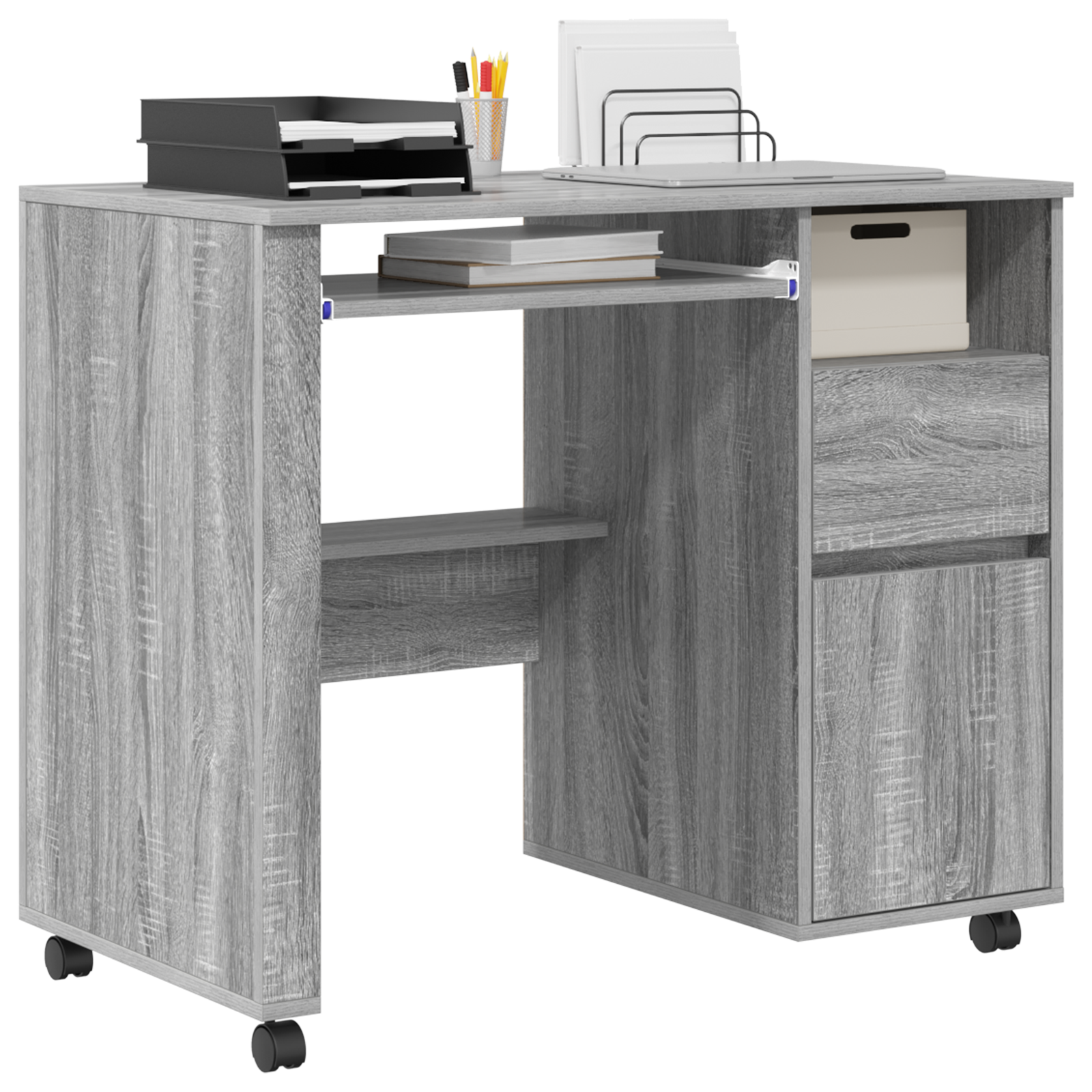 vidaXL Bureau met Wielen Grijs Sonoma 91x50x77 cm Gelaagd Hout