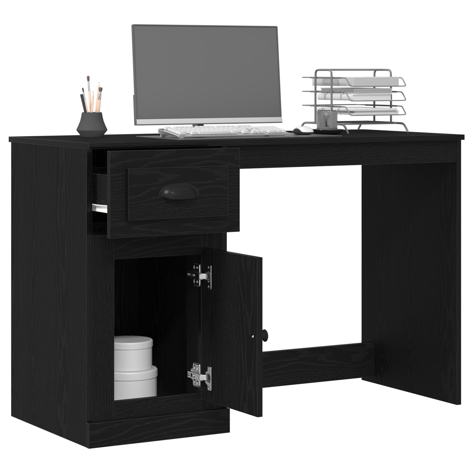 vidaXL Bureau met opbergruimte 50x115x75 cm bewerkt hout zwart eiken