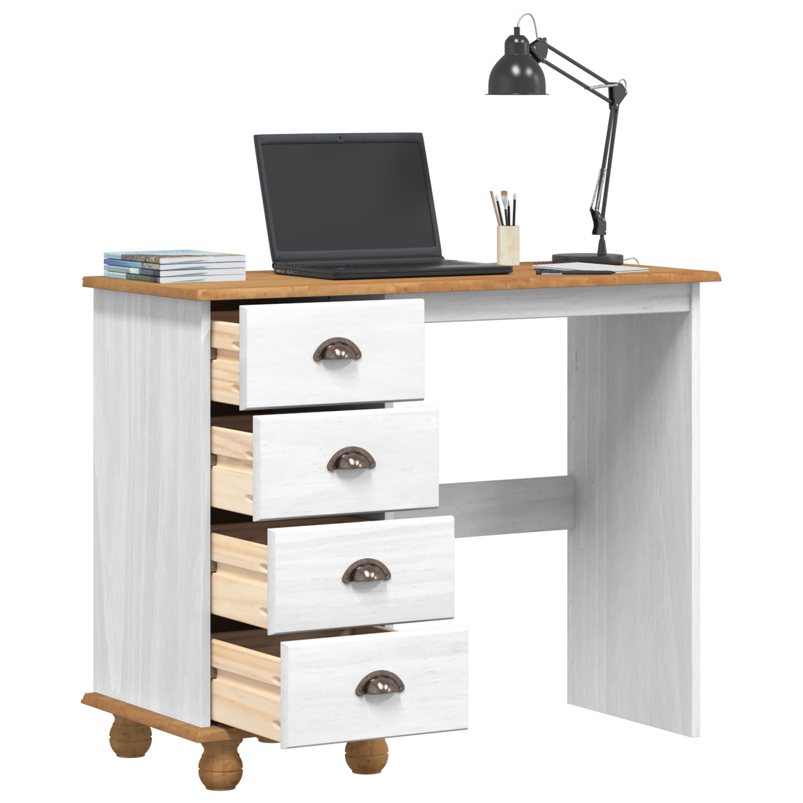 vidaXL Bureau met lades ASKIM 95x40x75 cm massief grenenhout wit