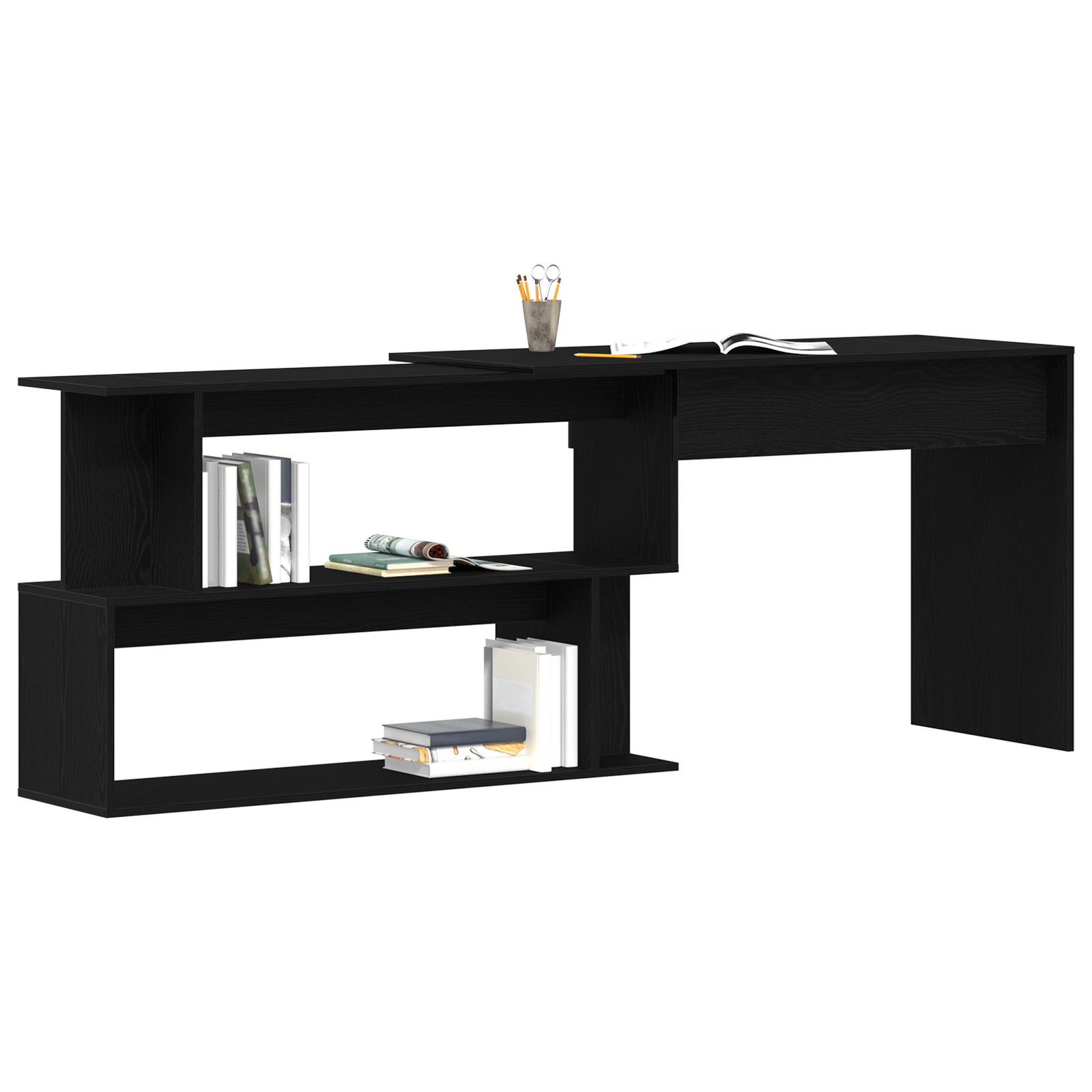 vidaXL Bureau Zwart Eiken 200x50x76 cm Bewerkt Hout