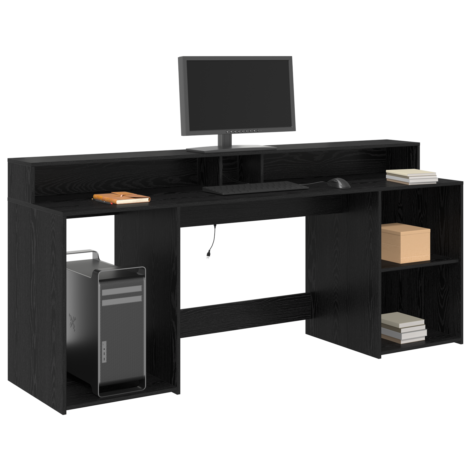 vidaXL Bureau Zwart Eiken 200x55x91 cm Bewerkt Hout