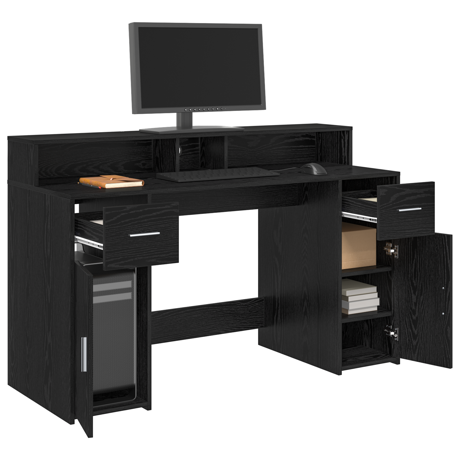 vidaXL Bureau Zwart Eiken 140x55x91 cm Bewerkt Hout