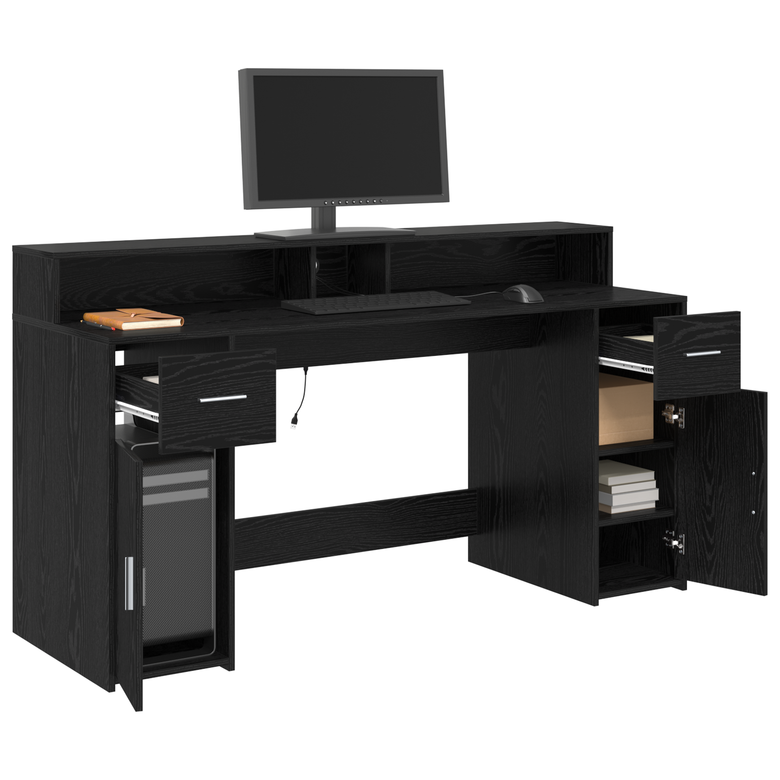 vidaXL Bureau Zwart Eiken 160x55x91 cm Bewerkt Hout