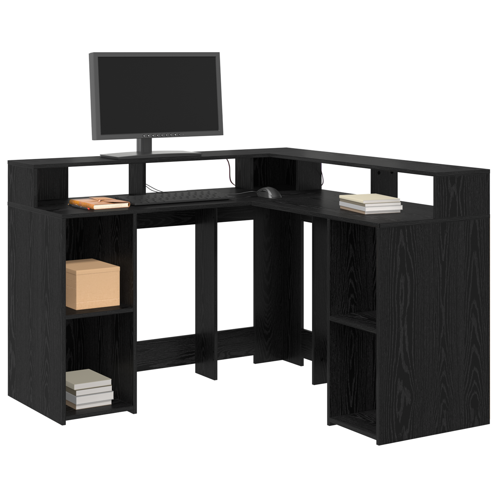 vidaXL Bureau Zwart Eiken 130x130x91 cm Bewerkt Hout