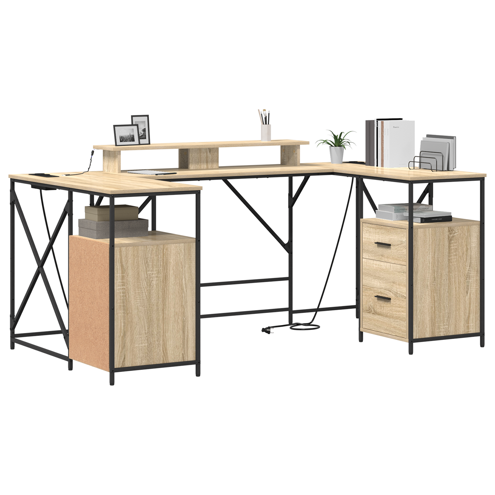 vidaXL Bureau met lade met opslag Sonoma eiken 182 x 101 x 87.5 cm Bewerkt hout