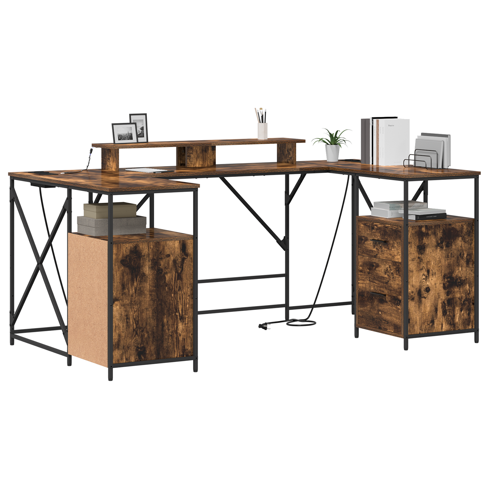 vidaXL Bureau met lade Gerookt eiken 182 x 101 x 87.5 cm Bewerkt hout