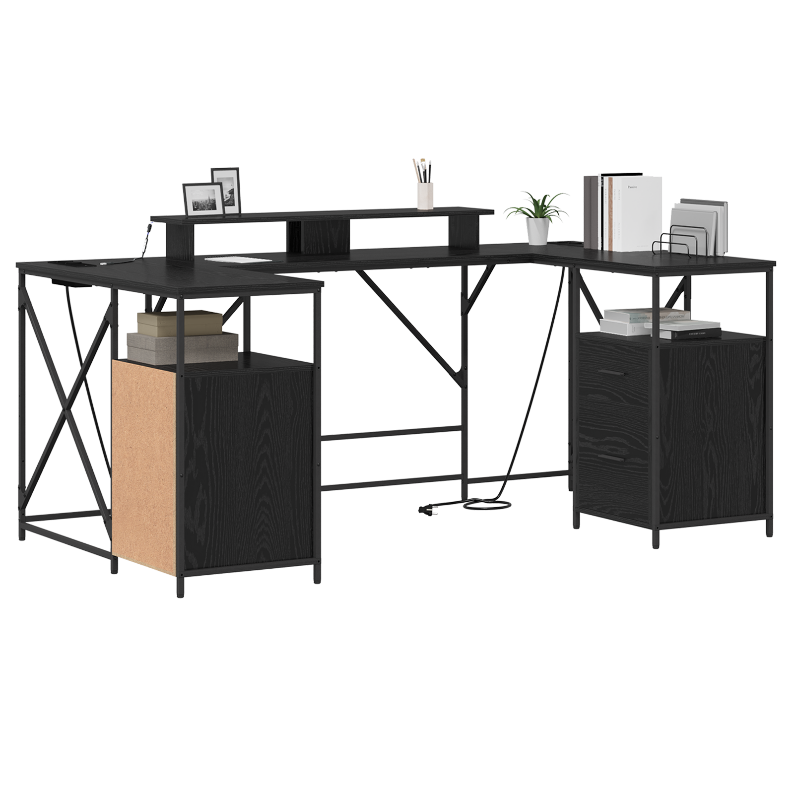 vidaXL Bureau met lade met opslag Zwart eiken 182 x 101 x 87.5 cm Bewerkt hout