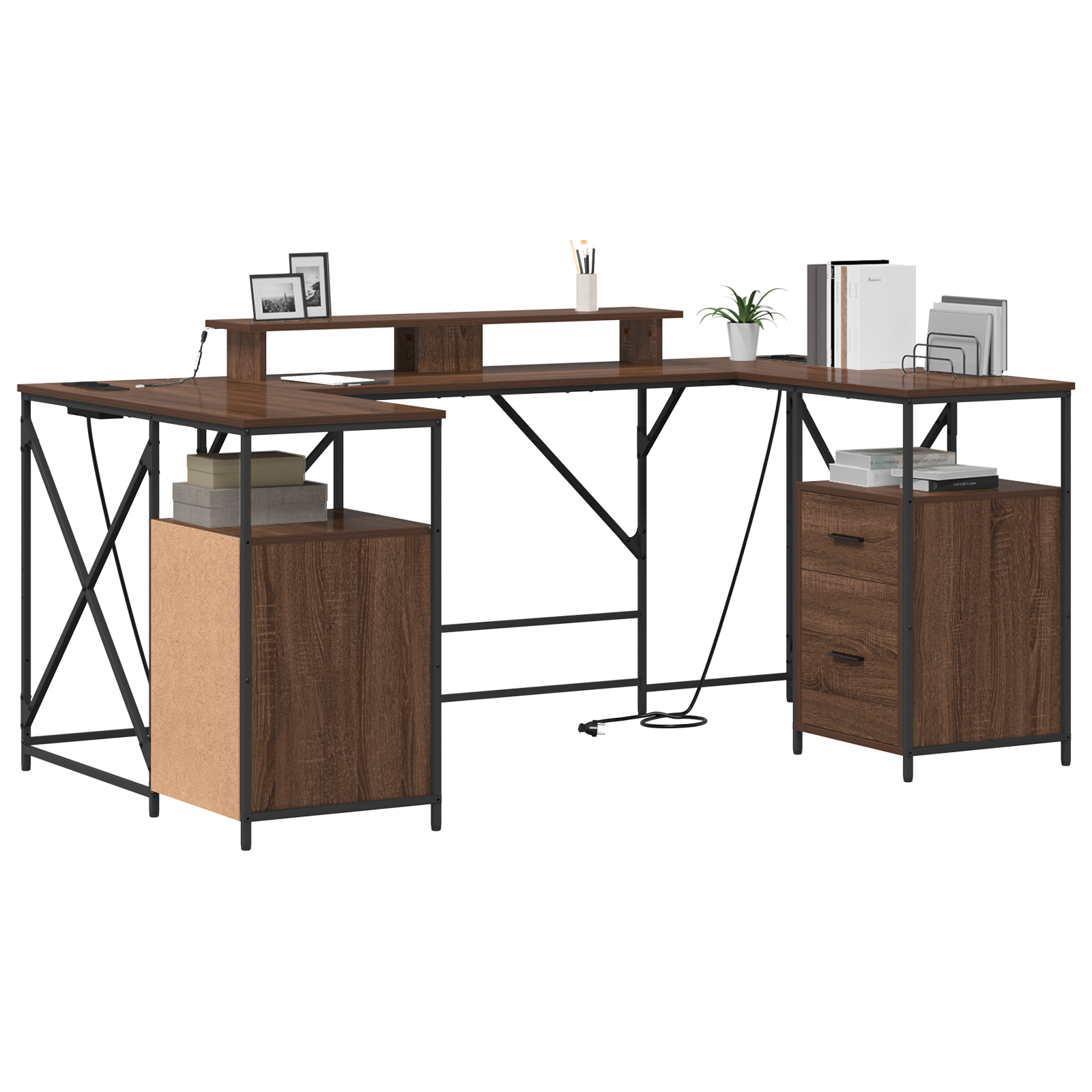 vidaXL Bureau met lade met opslag Bruin eiken 182 x 101 x 87.5 cm Bewerkt hout