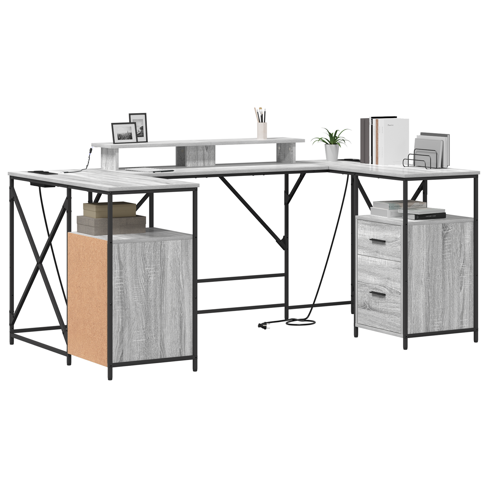 vidaXL Bureau met lade met opslag Grijs sonoma 182 x 101 x 87.5 cm Bewerkt hout