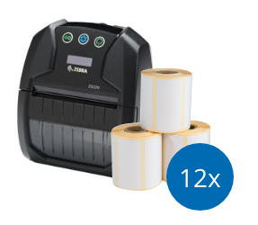 Zebra Starterspakket Mobiel:  ZQ220 printer + 12 rollen 51mm x 25mm 19mm kern