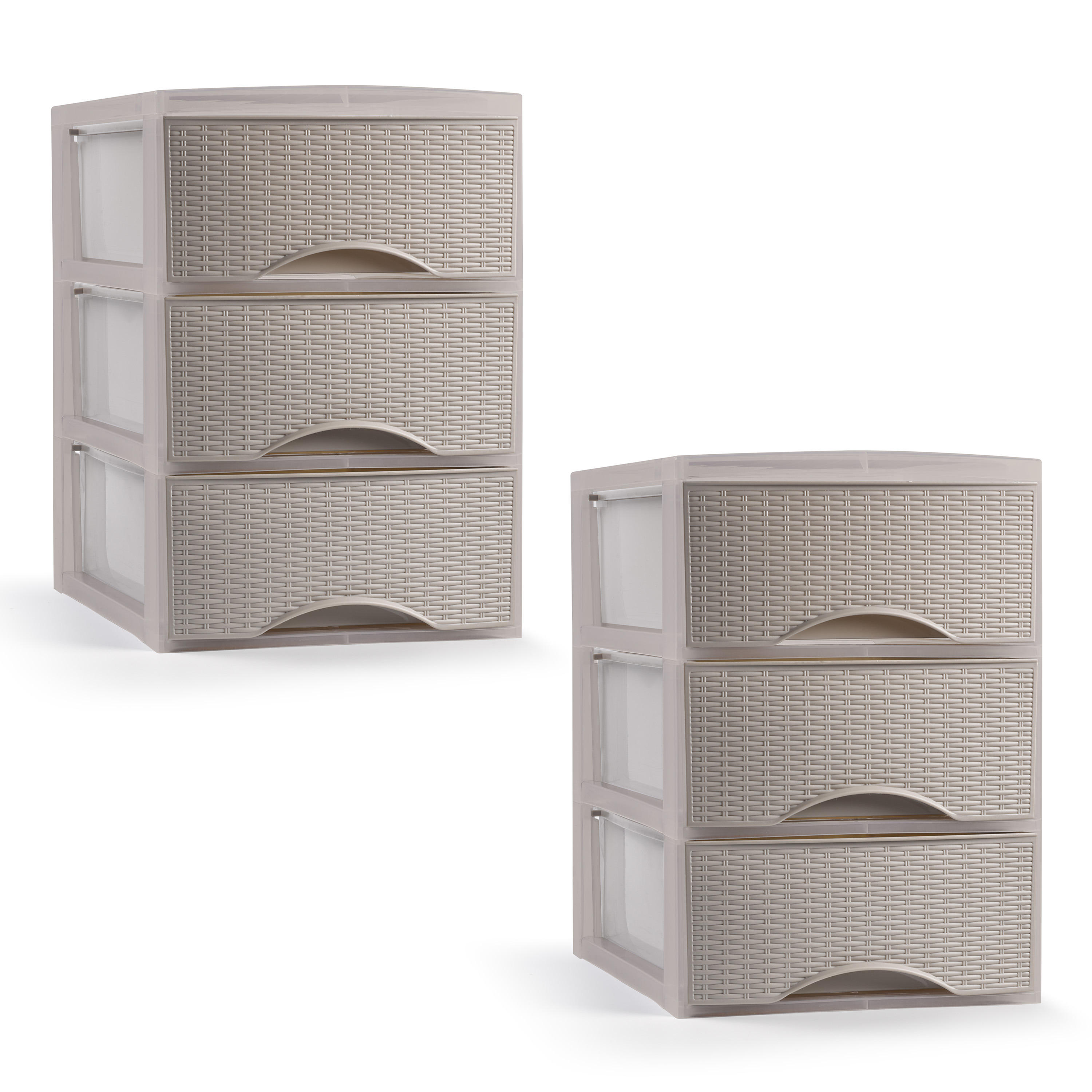 PlasticForte Ladeblokje/bureau organizer - 2x stuks - 3 lades - beige - L18 x B25 x H25 cm - plastic -