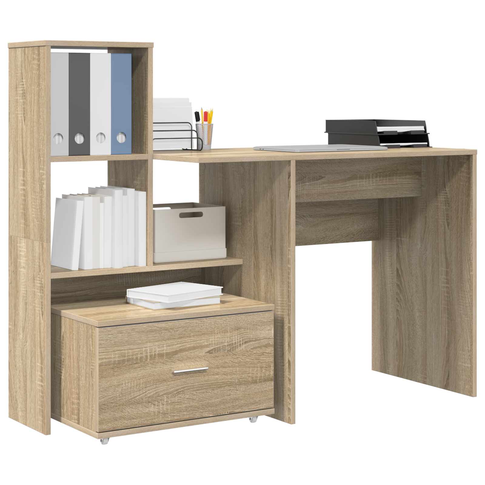 vidaXL Bureau met lade Sonoma eiken 131,5 x 50 x 106,5 cm Bewerkt hout
