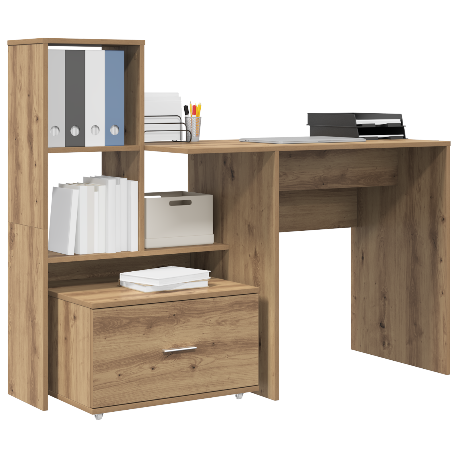 vidaXL Bureau met lade met plank met opslag artisanaal eikenkleurig 131,5 x 50 x 106,5 cm