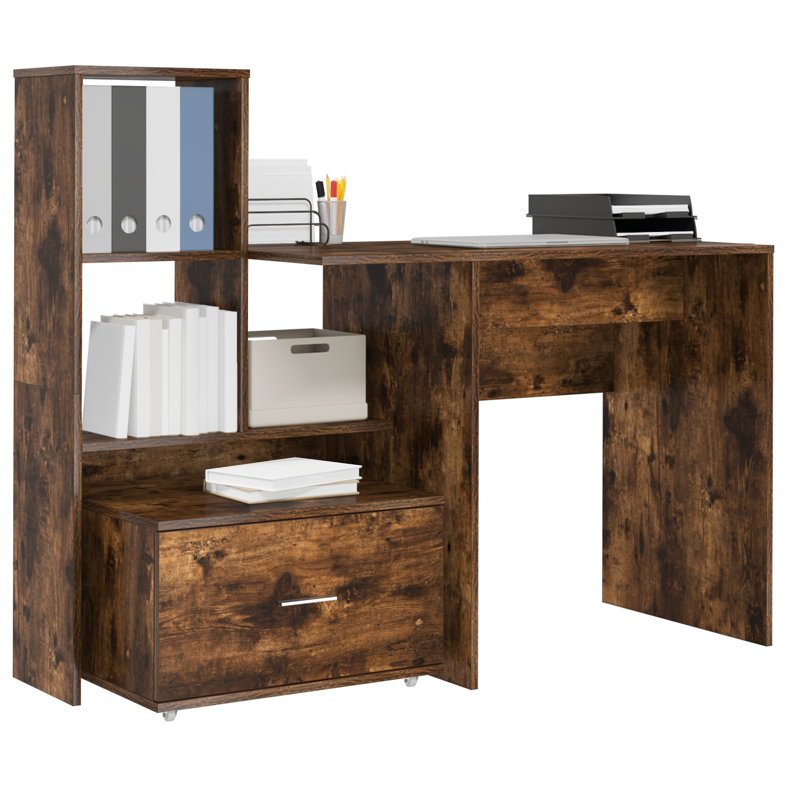 vidaXL Bureau Gerookt eiken 131,5 x 50 x 106,5 cm Bewerkt hout