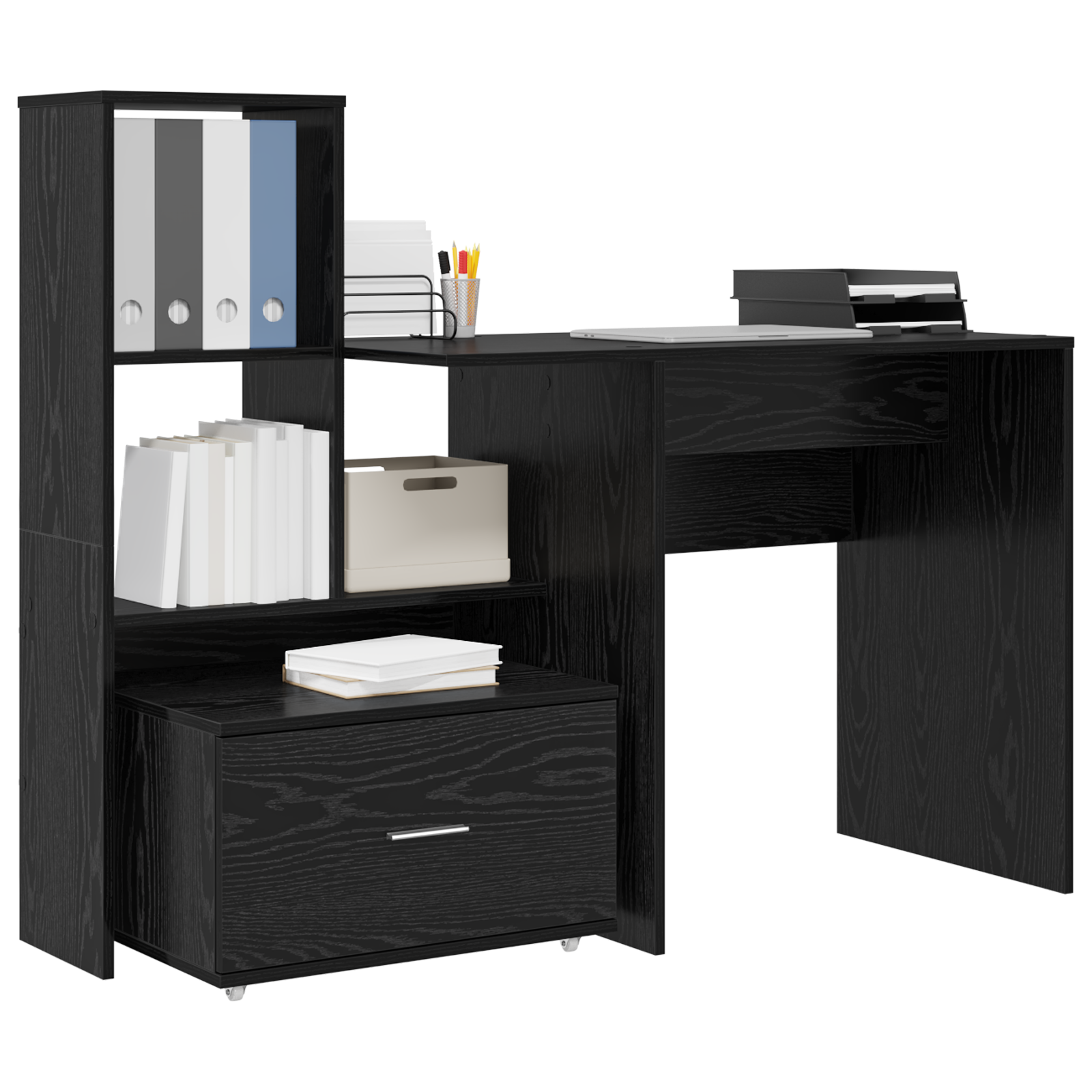 vidaXL Bureau met lade met plank Zwart eiken 131,5 x 50 x 106,5 cm Bewerkt hout
