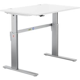 Standaard bureau, elektrisch in hoogte verstelbaar, rechthoekig, C-poot, B 1200 x D 800 x H 725-1185 mm, wit/blank aluminium RAL 9006