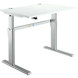 Standaard bureau, elektrisch in hoogte verstelbaar, rechthoekig, C-poot, B 1200 x D 800 x H 725-1185 mm, lichtgrijs/blank aluminium RAL 9006