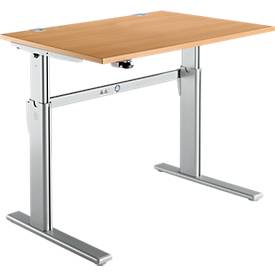 Standaard bureau, elektrisch in hoogte verstelbaar, rechthoekig, C-poot, B 1200 x D 800 x H 725-1185 mm, beuken/blank aluminium RAL 9006