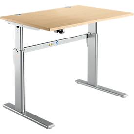 Standaard bureau, elektrisch in hoogte verstelbaar, rechthoekig, C-poot, B 1200 x D 800 x H 725-1185 mm, ahorn/blank aluminium RAL 9006