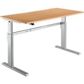 Standaard bureau, elektrisch in hoogte verstelbaar, rechthoekig, C-poot, B 1600 x D 800 x H 725-1185 mm, beuken/blank aluminium RAL 9006