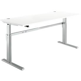 Standaard bureau, elektrisch in hoogte verstelbaar, rechthoekig, C-poot, B 1800 x D 800 x H 725-1185 mm, wit/blank aluminium RAL 9006