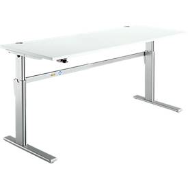 Standaard bureau, elektrisch in hoogte verstelbaar, rechthoekig, C-poot, B 1800 x D 800 x H 725-1185 mm, lichtgrijs/blank aluminium RAL 9006