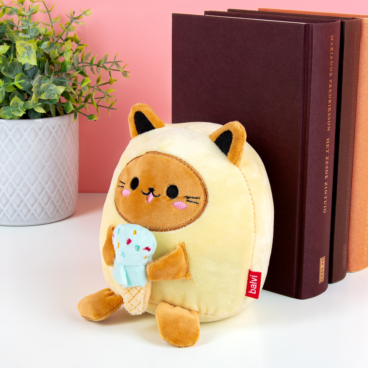 Balvi Kawaii kat boekensteun - Geel/ijsje