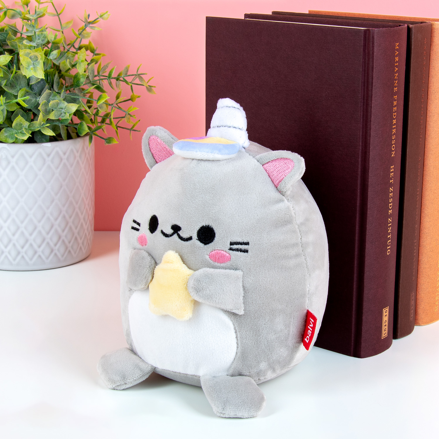 Balvi Kawaii kat boekensteun - Grijs/ster