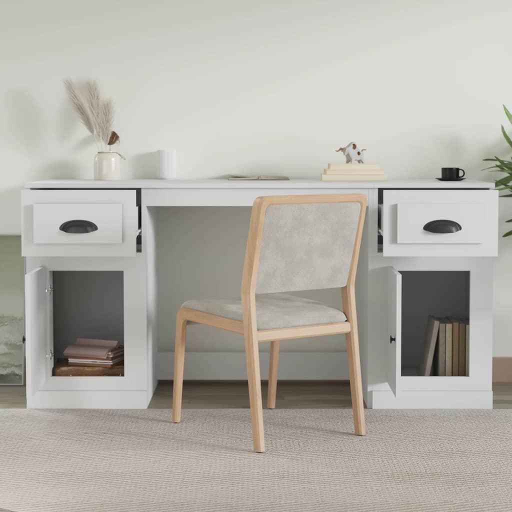 vidaXL Bureau met kast bewerkt hout wit