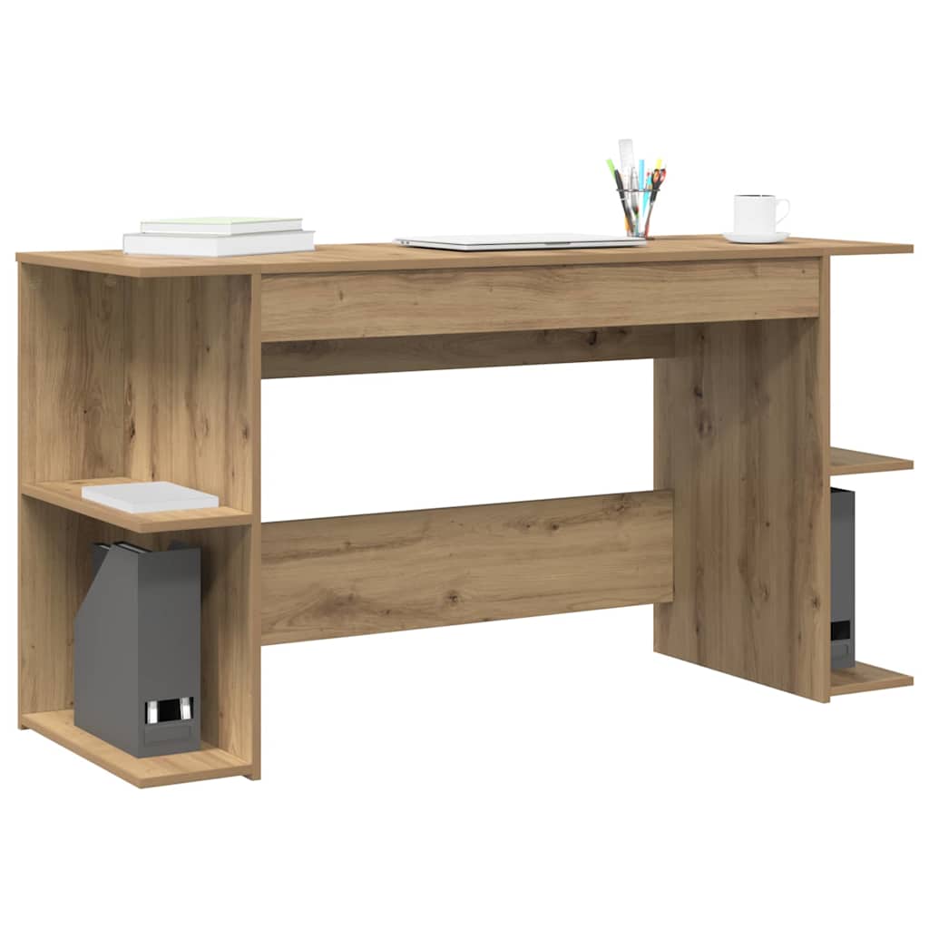 vidaXL Bureau met plank Anders met opslag artisanaal eikenkleurig Bewerkt hout