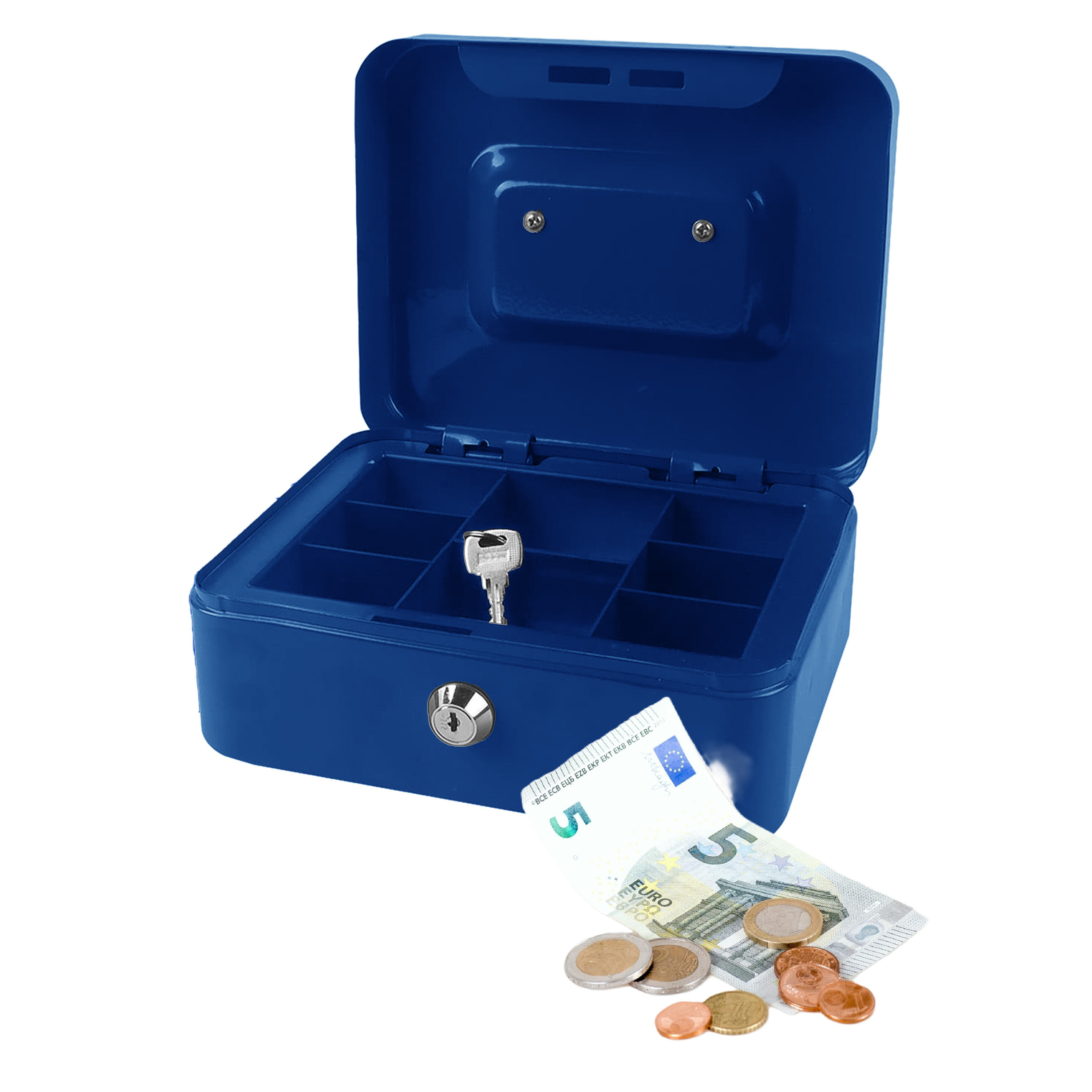 Benson Geldkistje/kluisje met slot - blauw - 20 cm - metaal - incl 2 sleutels -