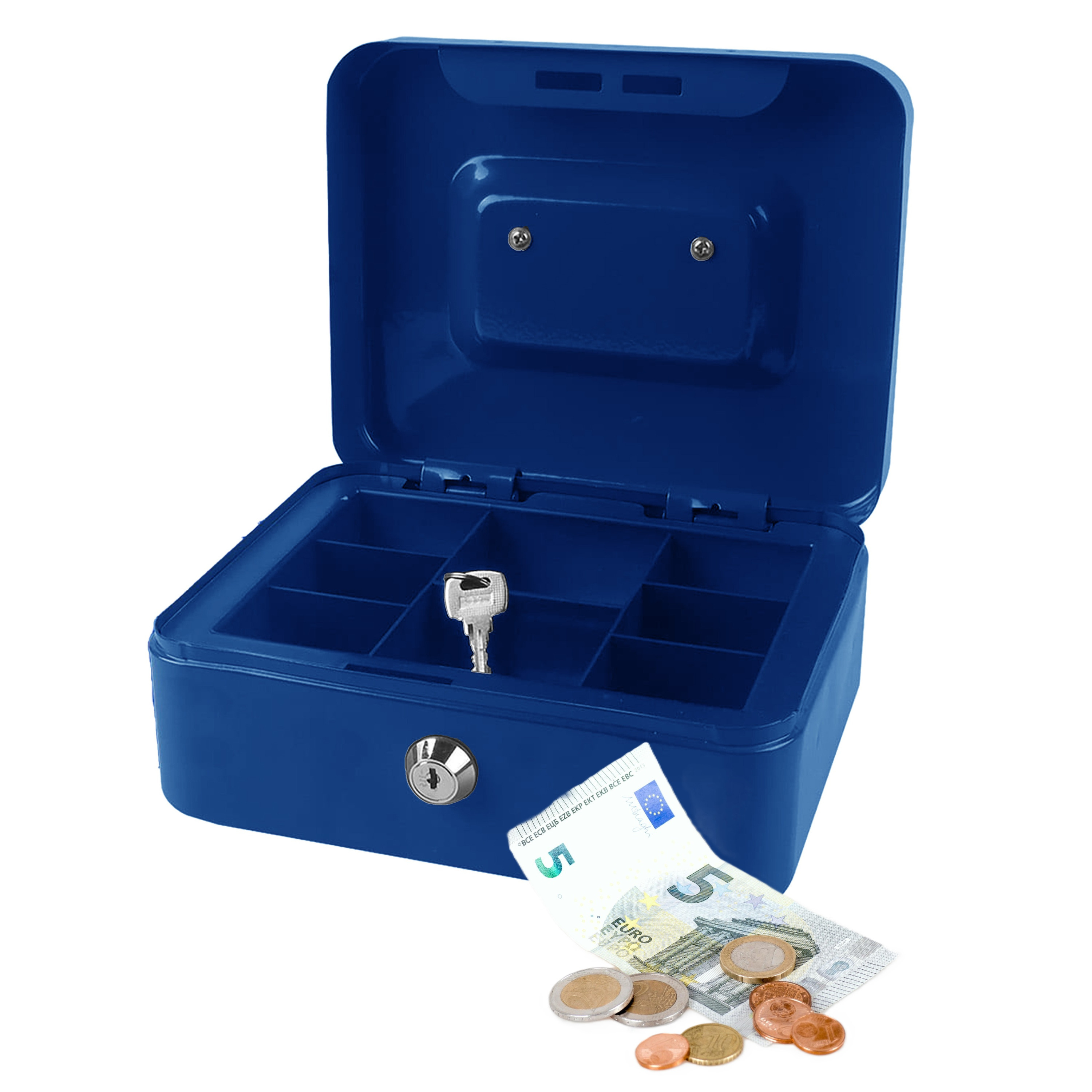 Benson Geldkistje/kluisje met slot - blauw - 25 cm - metaal - incl 2 sleutels -