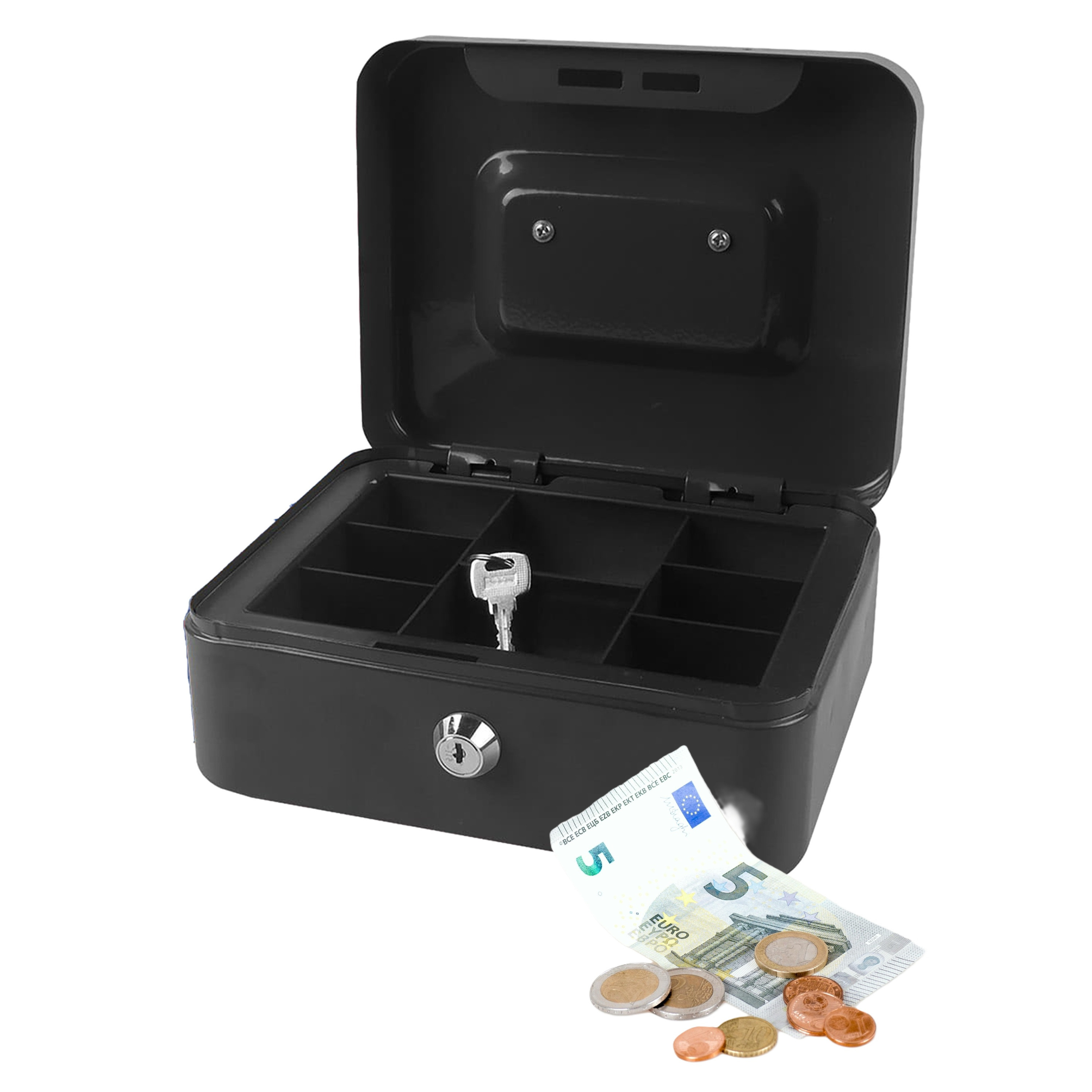 Benson Geldkistje/kluisje met slot - zwart - 25 cm - metaal - incl 2 sleutels -