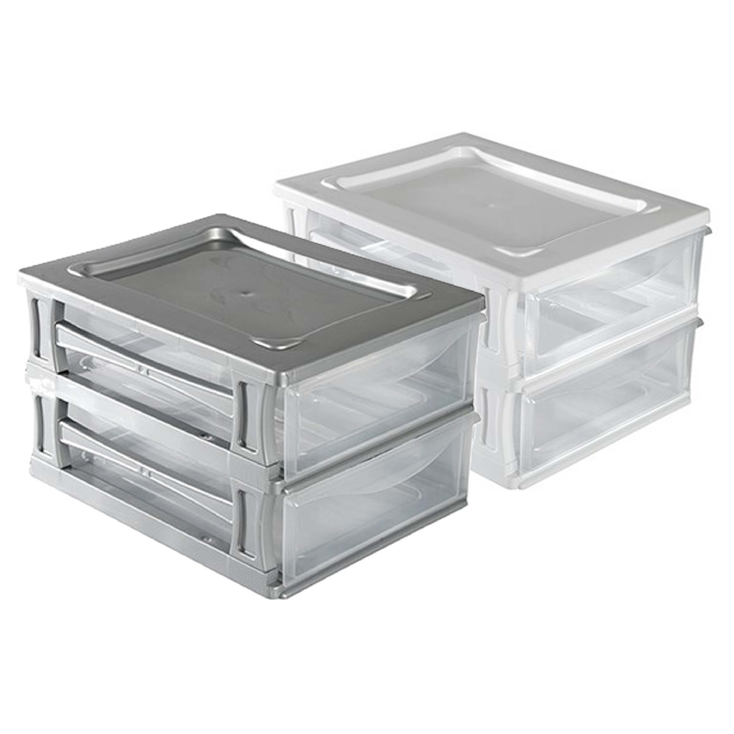 Hega Hogar 2x een Ladeblokje met 2 grote lades - wit en grijs - L26 x B35 x H20 cm - kunststof -