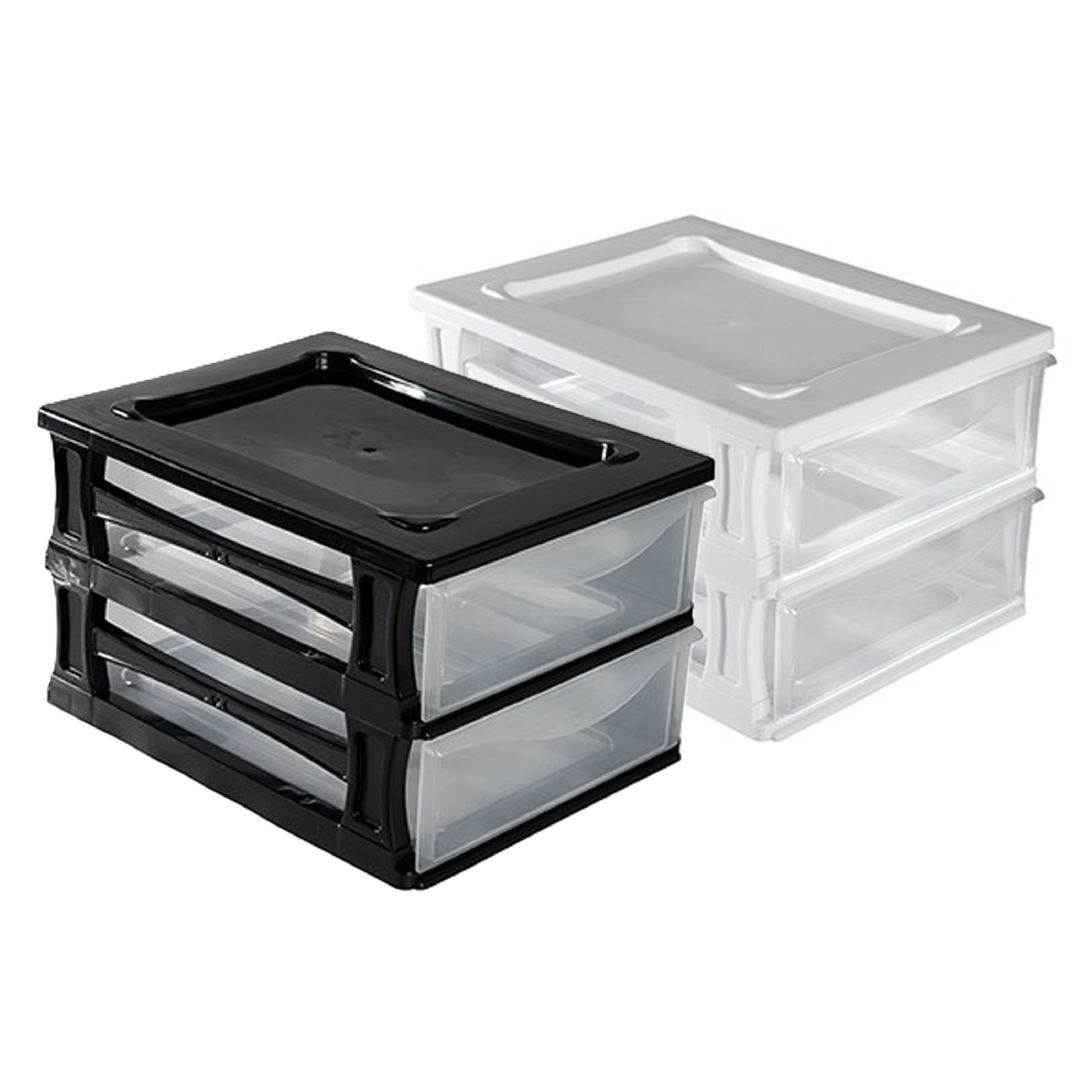 Hega Hogar 2x een Ladeblokje met 2 grote lades - wit en zwart - L26 x B35 x H20 cm - kunststof -
