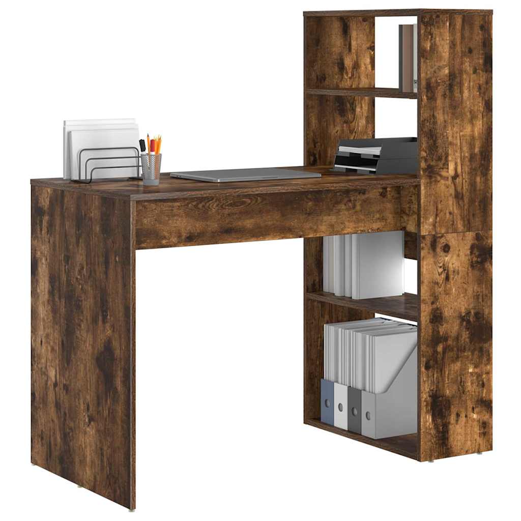 vidaXL Bureau met Opslag Rookachtig Eiken 113x54x120 cm Gelaagd Hout