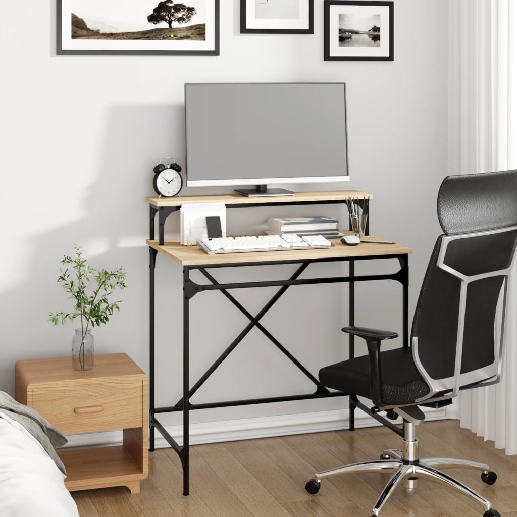 vidaXL Bureau 80x50x90 cm bewerkt hout en ijzer sonoma eikenkleurig