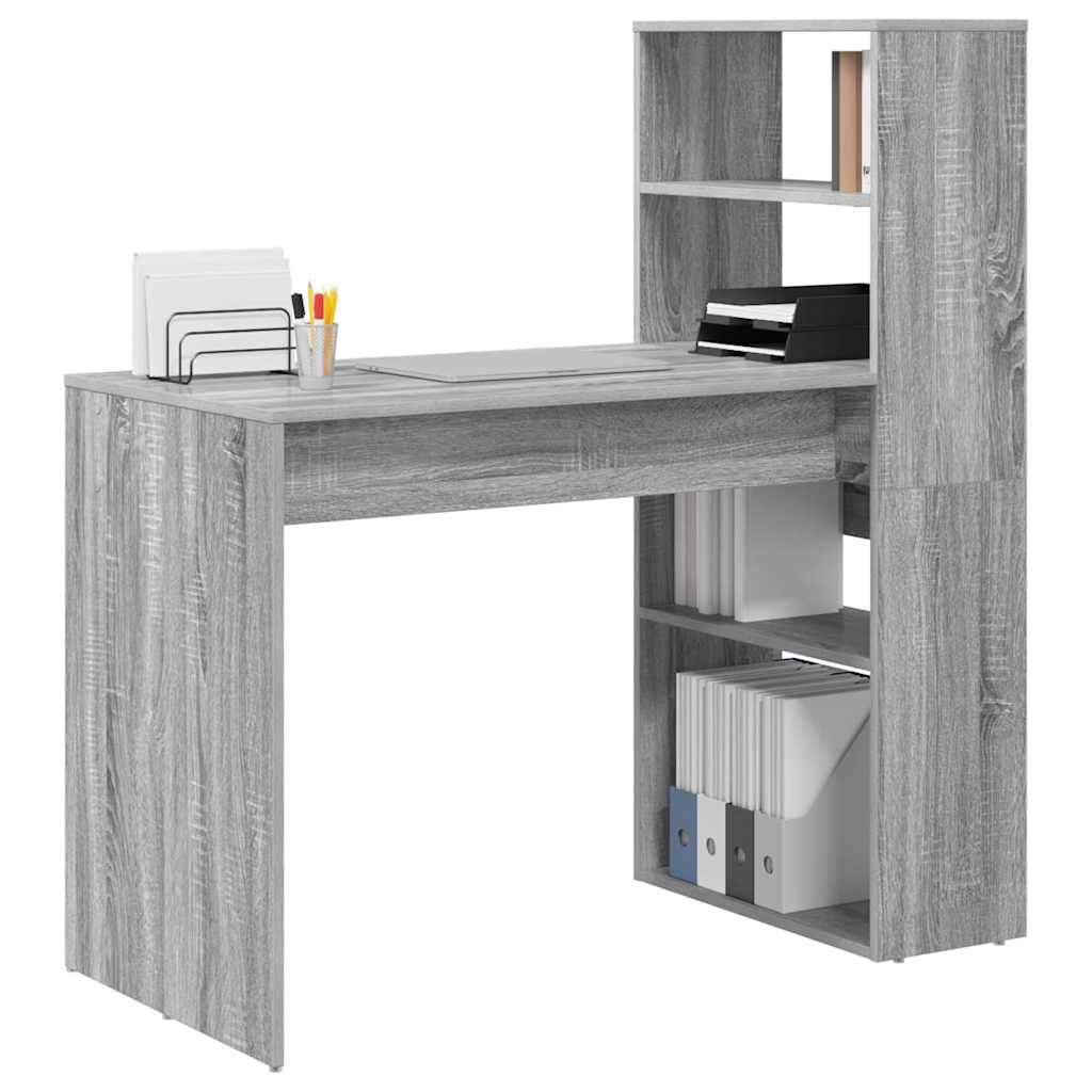 vidaXL Bureau met Opbergruimte Grijs Sonoma 113x54x120 cm Geengineerd Hout