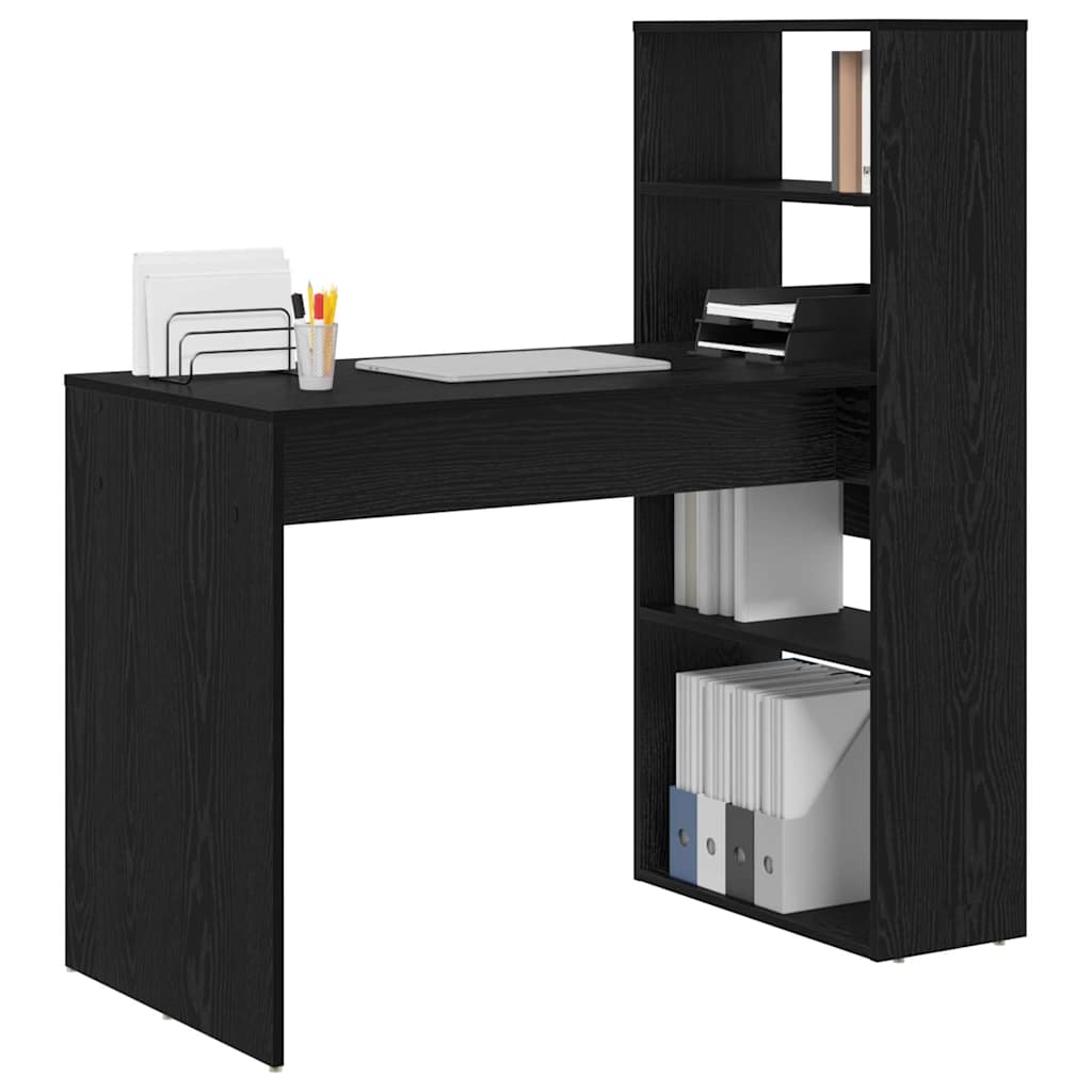 vidaXL Bureau met Opbergruimte Zwart Eiken 113x54x120 cm Geperst Hout